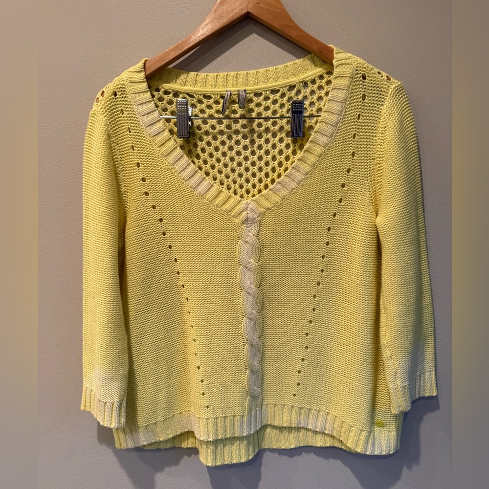 Guess V-Neck Knit Long Sleeve Crochet Sweater‎ Size Small